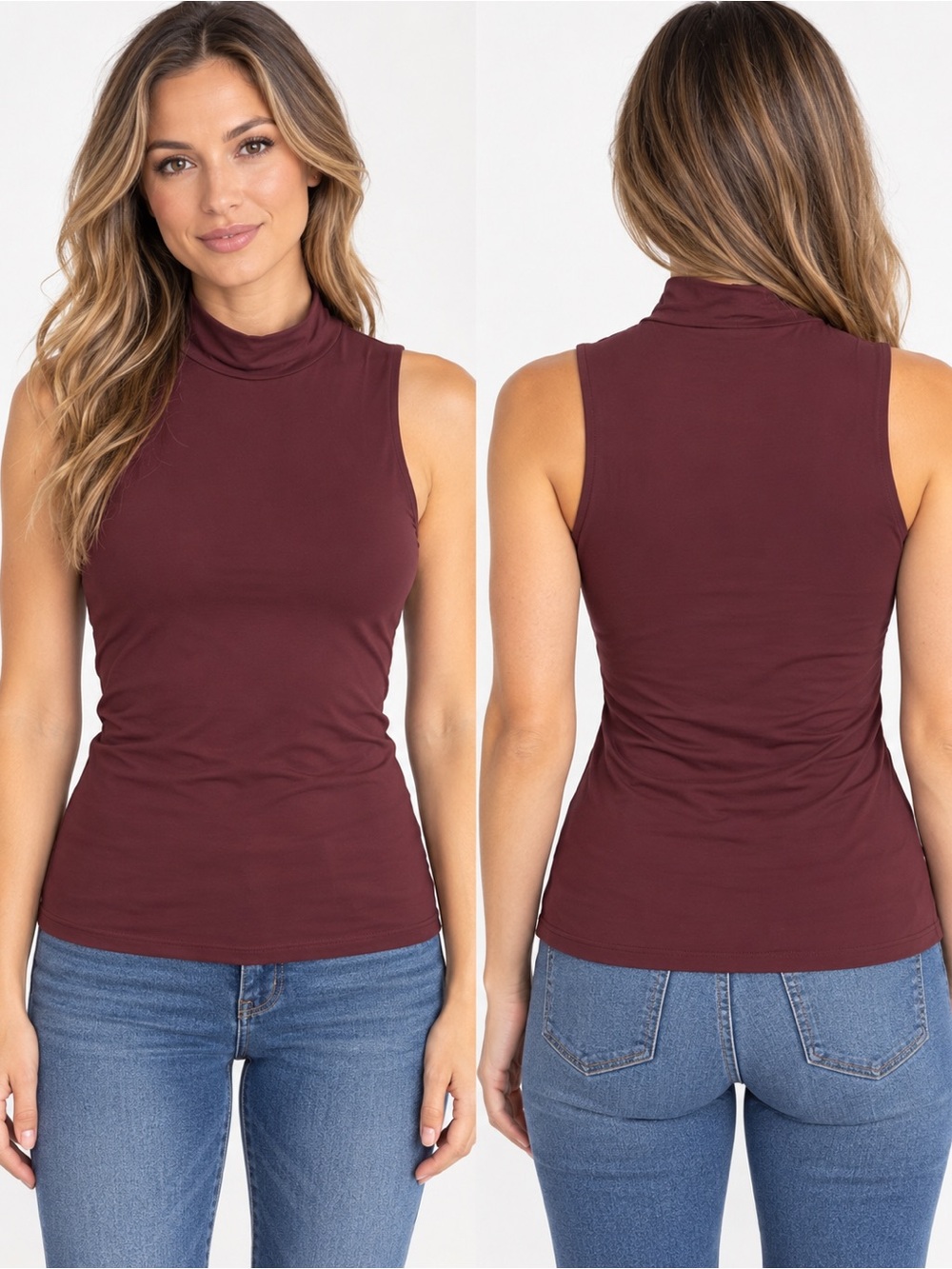 WHBM FORME Women’s Small Burgundy Sleeveless Mock Neck Stretch Top